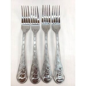 4 Cambridge Stainless Flatware Silverware  SNOWMAN FROST Dinner Forks 8"